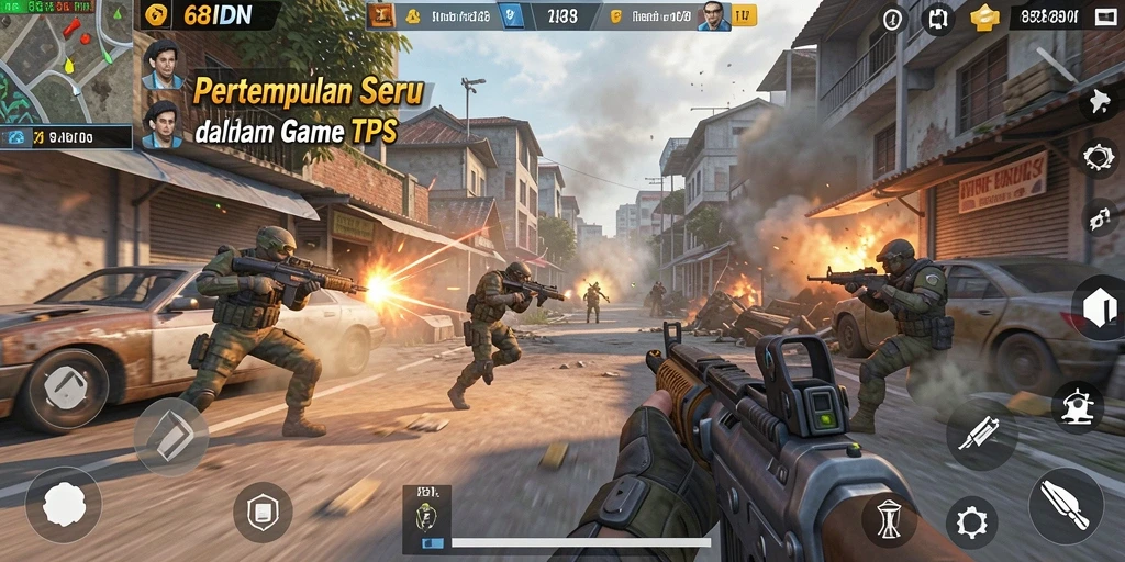Screenshot utama 68IDN menampilkan pertempuran mendebarkan dalam game TPS.