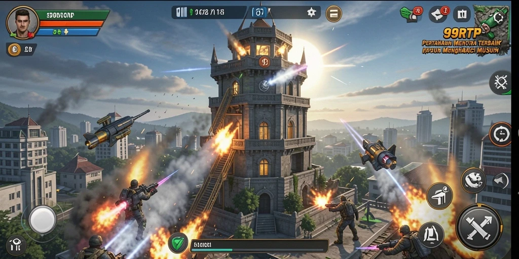 Gameplay menegangkan di 99RTP dengan susunan menara menghadapi gelombang musuh.
