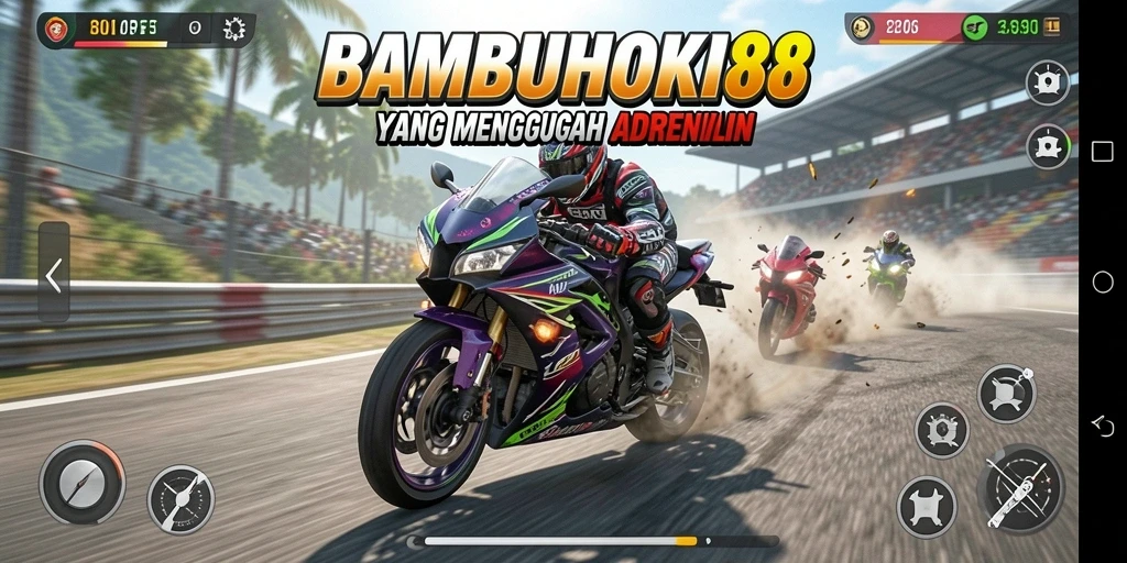 Tampilan gameplay seru balapan motor di BAMBUHOKI88.