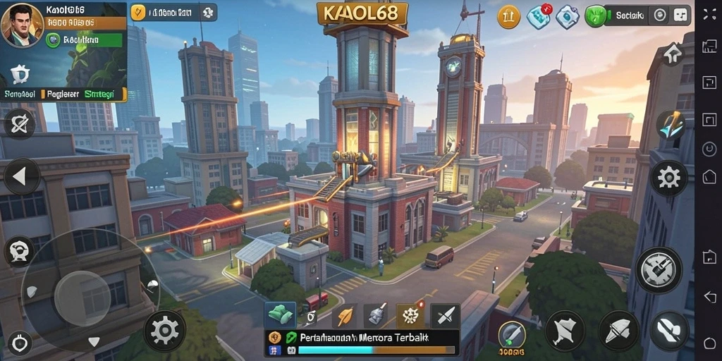 Tangkapan layar KAOL68 menampilkan menara yang siap bertempur melawan gelombang musuh.