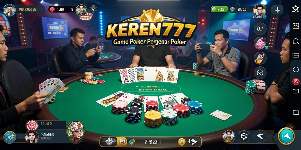 Screenshot gameplay KEREN777 menunjukkan aksi seru di meja poker.