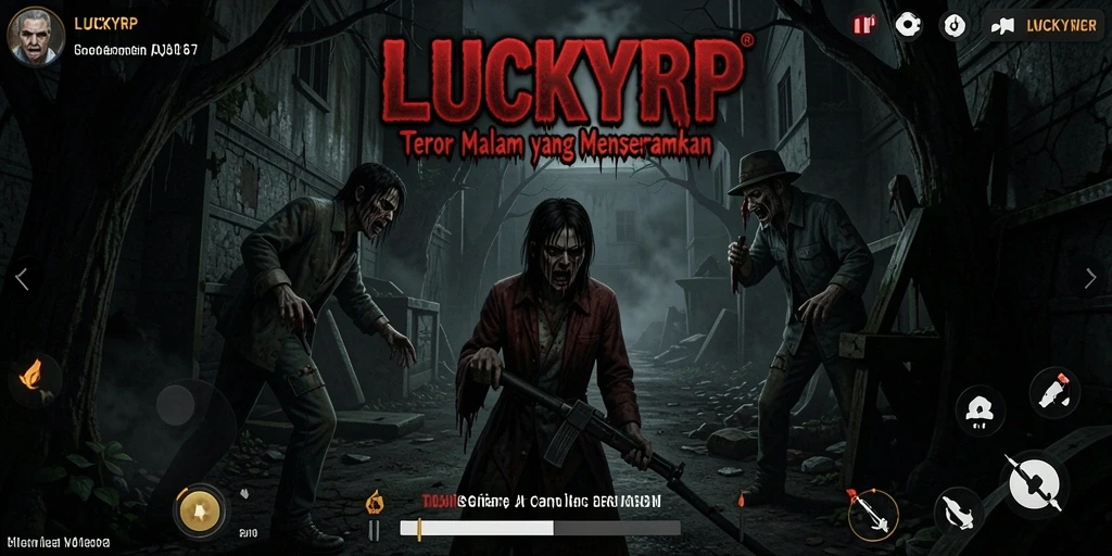 Tangkapan layar utama gameplay LUCKYRP dengan suasana menyeramkan.