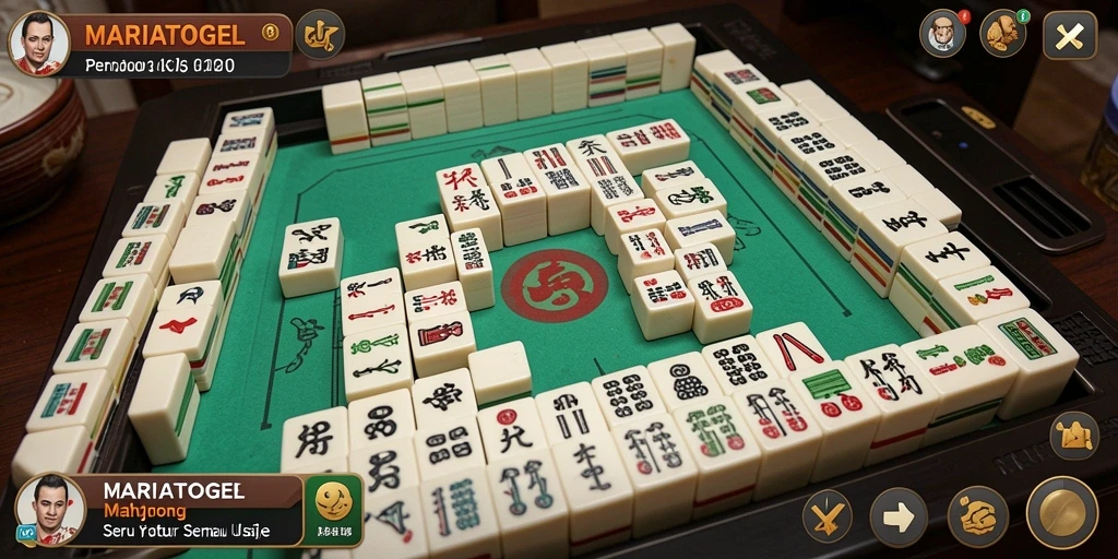 Screenshot gameplay MARIATOGEL dengan ubin Mahjong yang berwarna-warni.