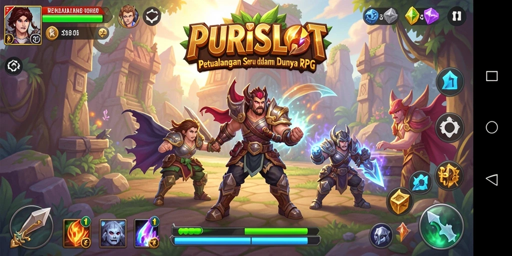 Tangkapan layar menunjukkan aksi permainan RPG yang seru dalam PURISLOT.