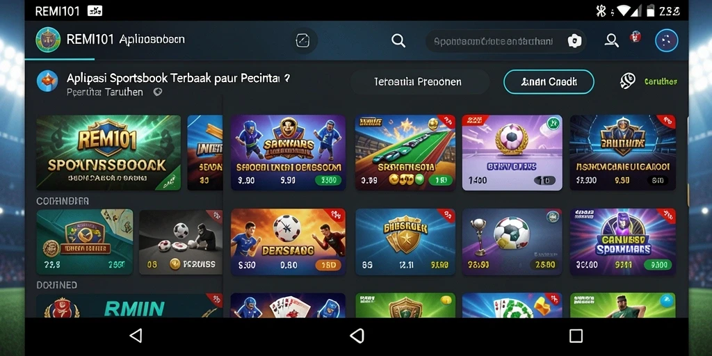 Screenshot utama REMI101 menampilkan antarmuka taruhan olahraga yang interaktif.