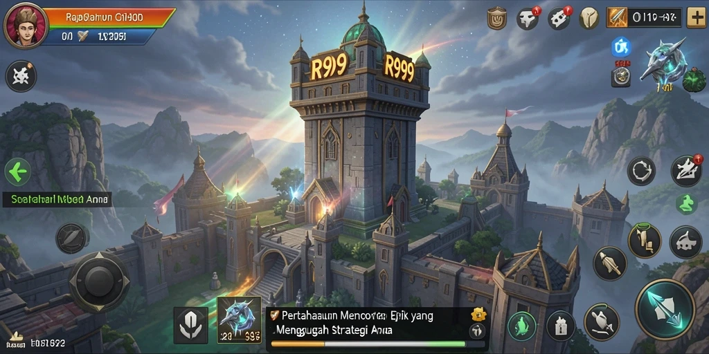 Gameplay menegangkan dari RR999 dengan menara dan musuh yang dinamis.