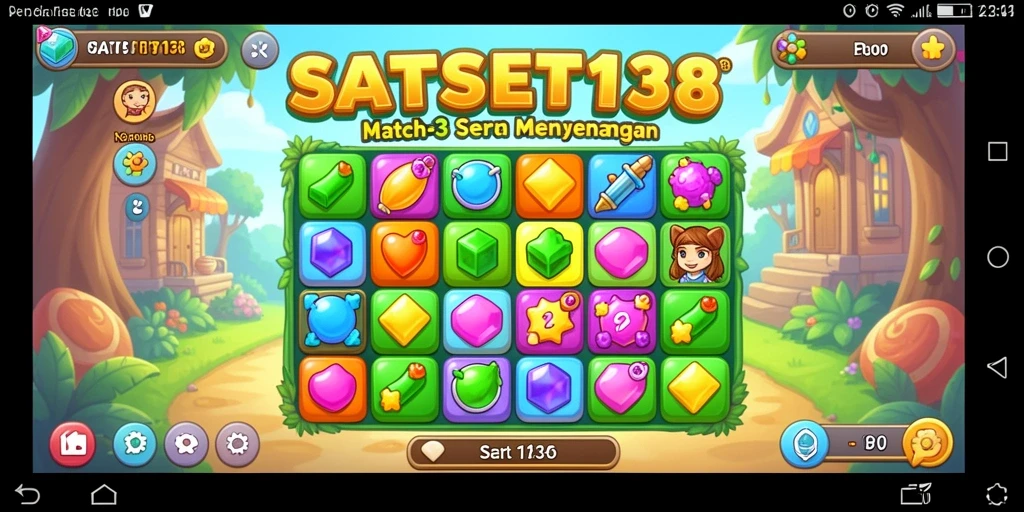 Tampilan gameplay Match-3 yang penuh warna dan menarik.