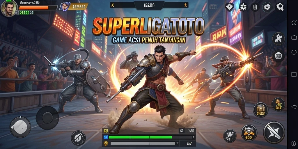 Tangkapan layar gameplay SUPERLIGATOTO dengan aksi seru dan intens.