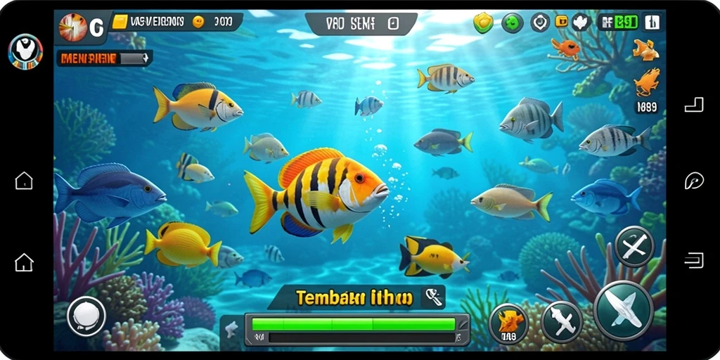 Screenshot menunjukkan momen seru menangkap ikan dalam V89.